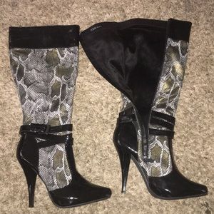 Warm High heel boots snake skin print